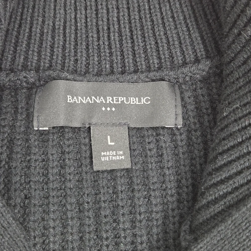 Banana Republic FISHERMAN SWEATER JACKET Black Men's Cardigan Sweater Size L‎